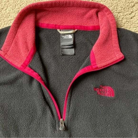 The North Face Light Fleece Quarter Zip Black Pink Sz Small Lounge Camp - Picture 2 of 5
